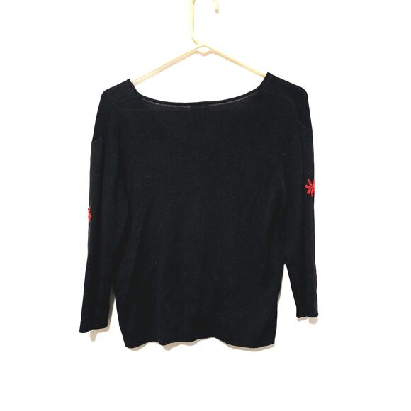 CLIO Silk Cardigan Sweater Black Vintage Red Flowers Button-Up Women's Size Med - Picture 2 of 4